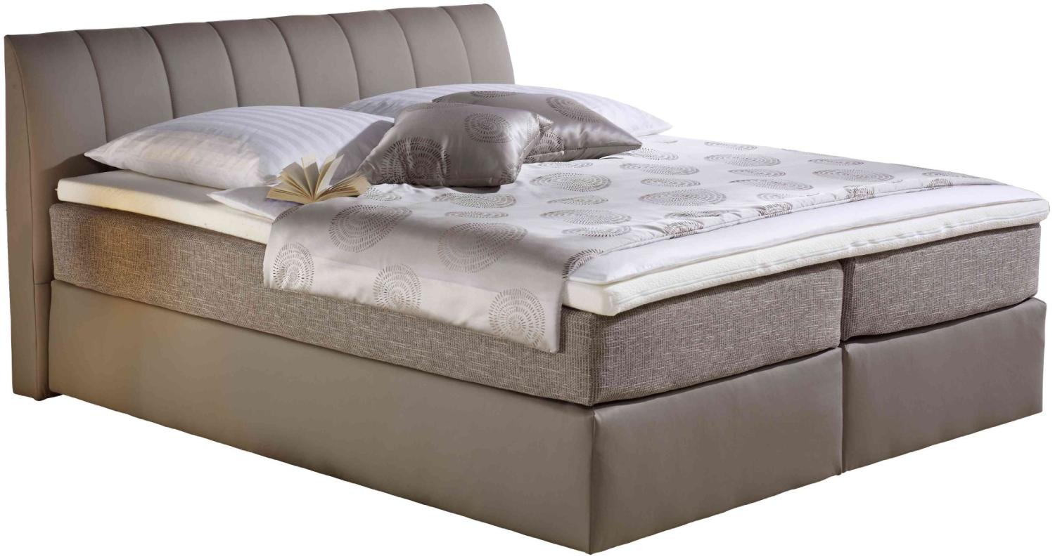 Maintal Boxspringbett Vanilla, 100 x 200 cm, Strukturstoff, 7-Zonen-Kaltschaum Matratze H3, taupe Bild 1