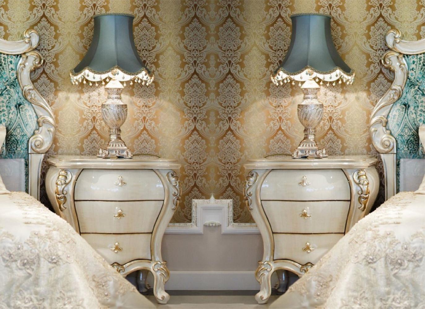 Casa Padrino Luxus Barock Nachtkommoden Set Creme / Gold 60 x 55 x H. 68 cm - Prunkvolle Massivholz Nachttische - Barock Schlafzimmer Möbel Bild 1