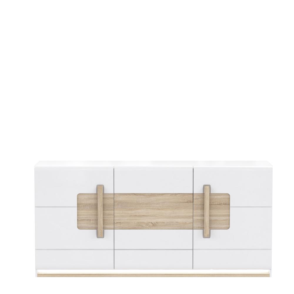 FORTE Attention Kommode mit 3 Türen, Holzwerkstoff, Weiß / Sonoma Eiche mit Weiß Hochglanz, 41,4 x 194,6 x 90,9 cm Bild 1