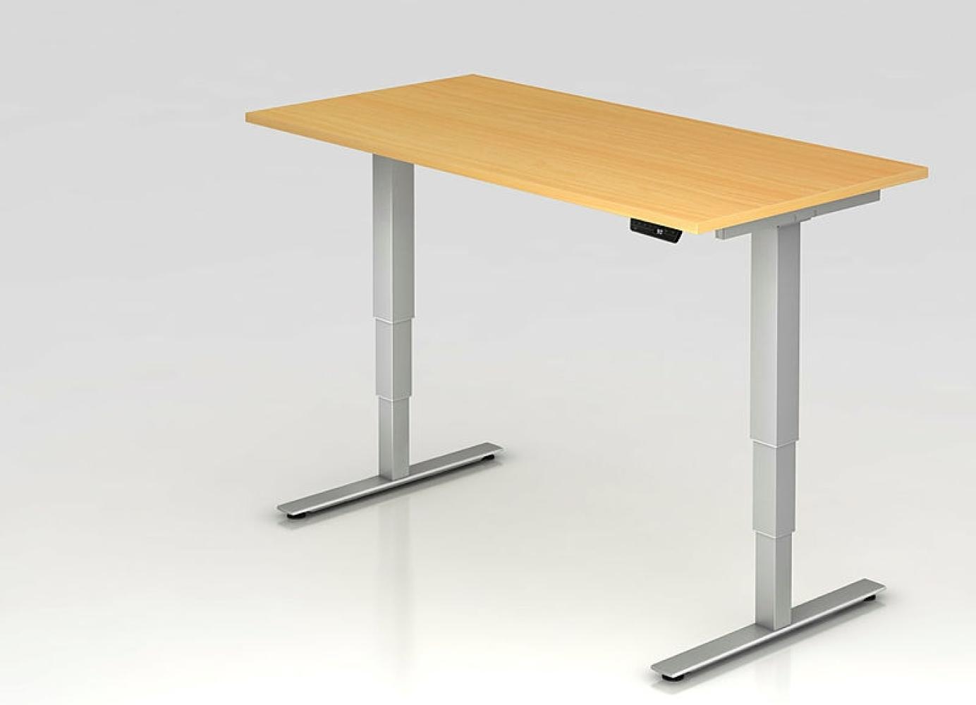 Sitz-Steh-Schreibtisch elektrisch XDSM16 160x80cm Ahorn Gestellfarbe: Silber Bild 1