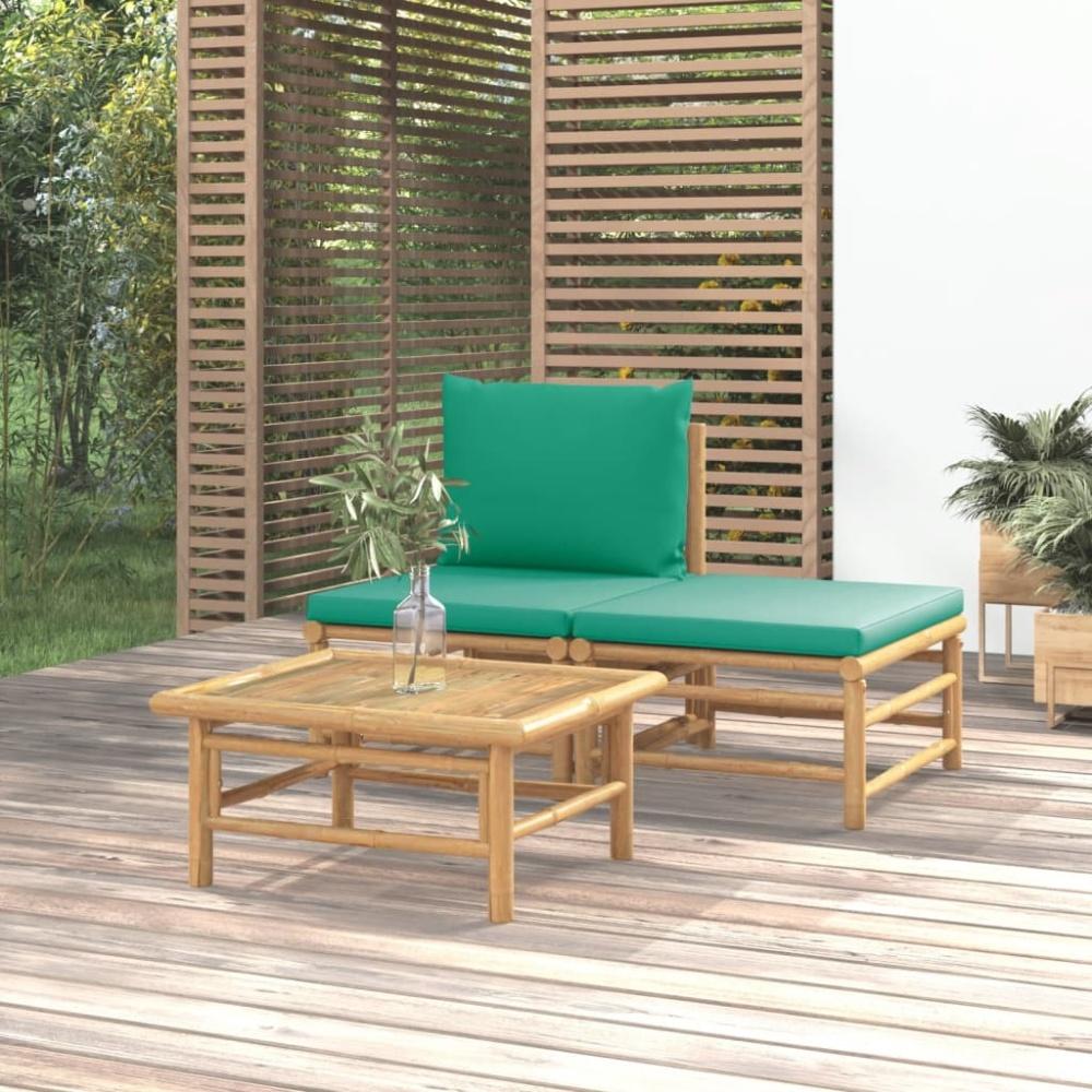 vidaXL 3-tlg. Garten-Lounge-Set mit Grünen Kissen Bambus Bild 1