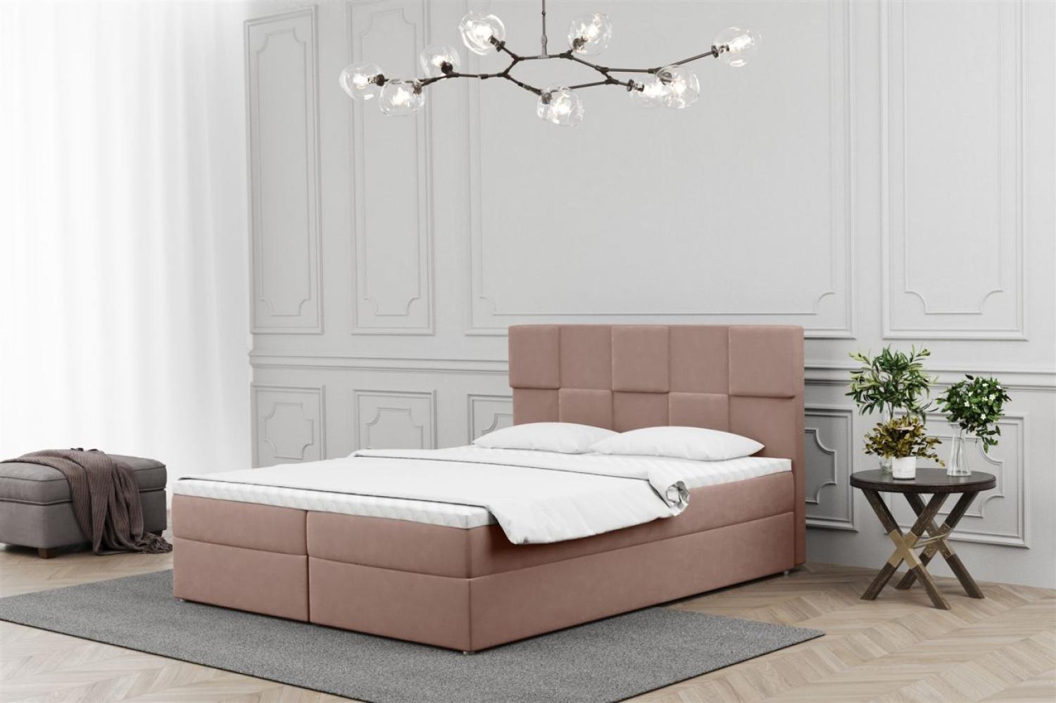 Boxspringbett Schlafzimmerbett JOLIE 200x200cm in Stoff Matt Velvet Rose Bild 1