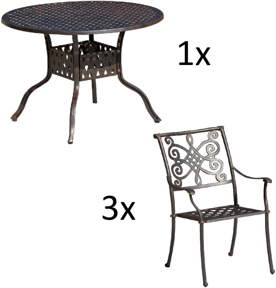 Inko 4-teilige Sitzgruppe Aluminium Guss bronze Tisch Ø 106 cm mit 3 Sesseln Tisch Ø106 cm mit 3x Sessel Nexus Bild 1