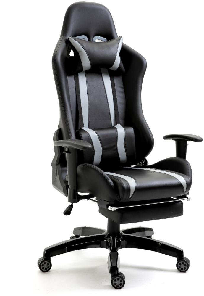 SVITA Gaming Stuhl Bürostuhl Schreibtischstuhl Drehstuhl Fußablage schwarz grau Bild 1