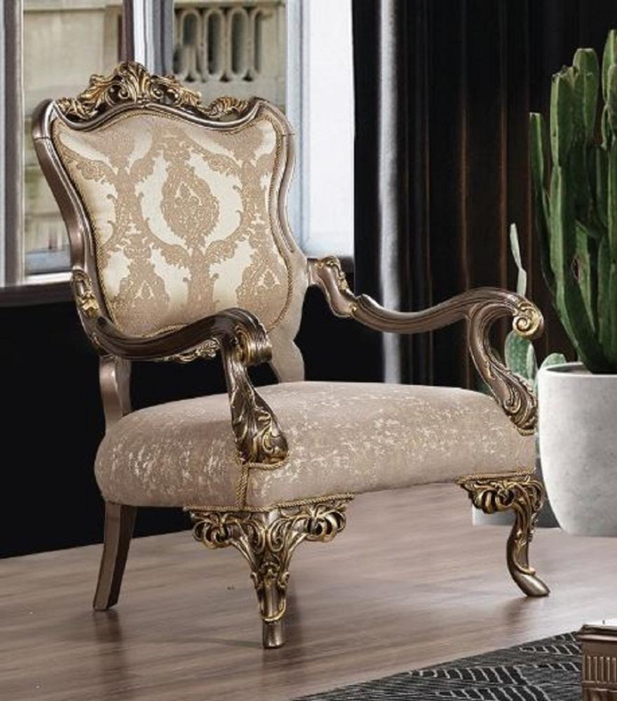 Casa Padrino Luxus Barock Wohnzimmer Sessel Grau / Beige / Silber / Gold - Prunkvoller Sessel mit Muster - Handgefertigte Barock Wohnzimmer Möbel Bild 1