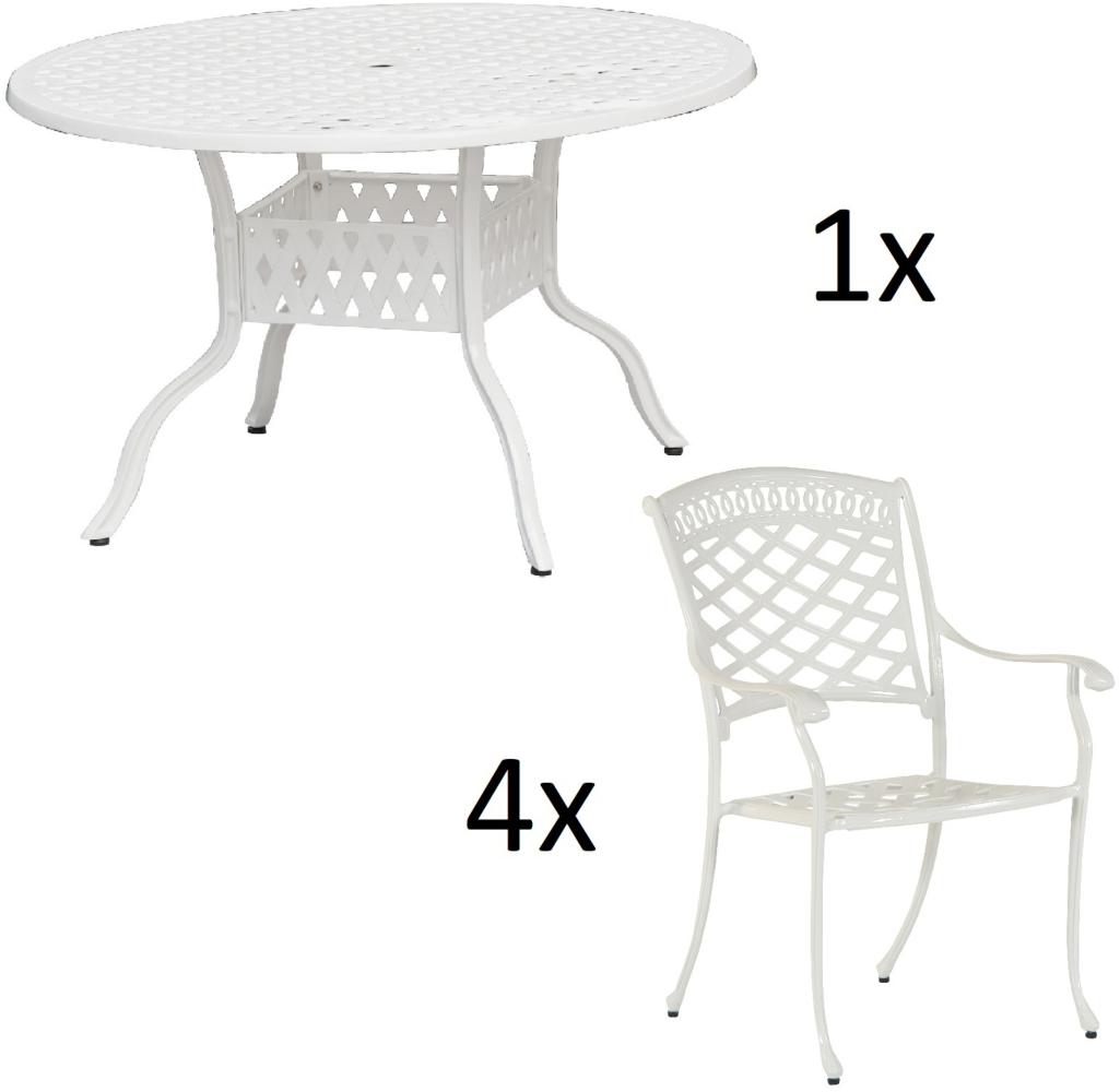 Inko 5-teilige Sitzgruppe Aluminium Guss weiß Tisch Ø 120 cm mit 4 Sesseln Tisch Ø120 cm mit 4x Sessel Urban Bild 1