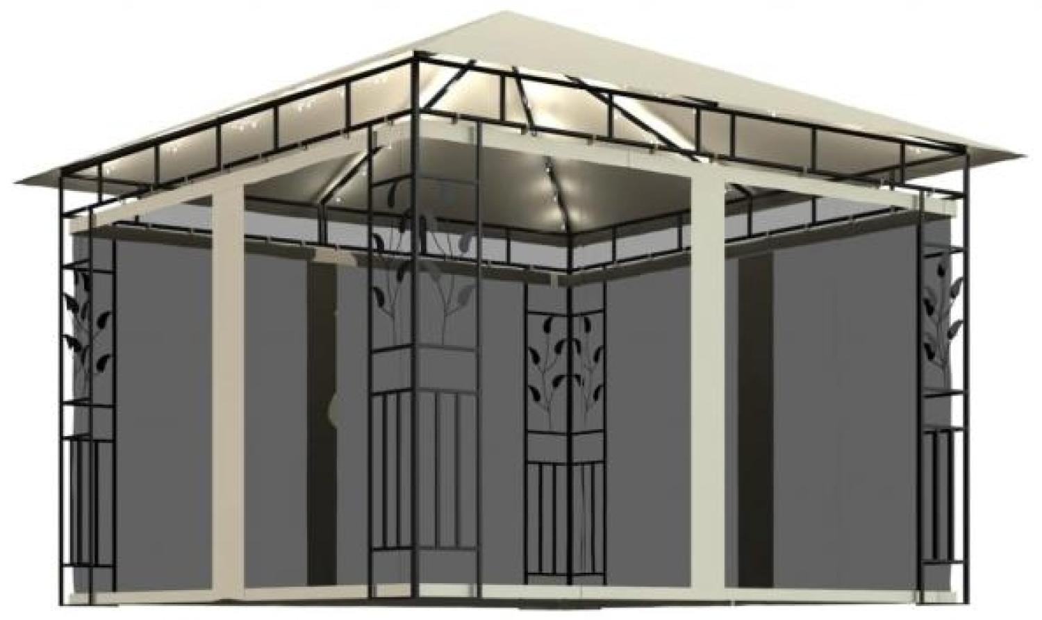 Pavillon mit Moskitonetz & LED-Lichterkette 3x3x2,73m Cremeweiß Bild 1