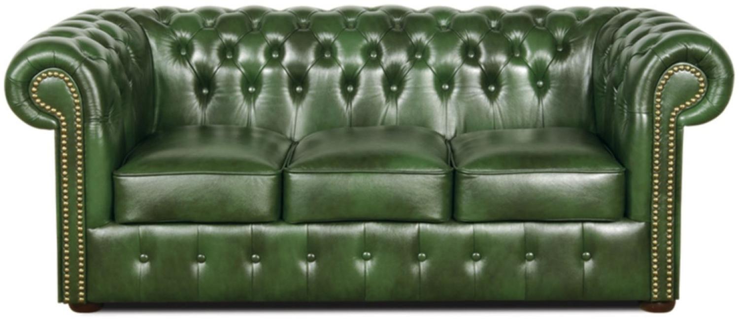 Casa Padrino Chesterfield Echtleder 3er Sofa Grün 200 x 90 x H. 78 cm Bild 1