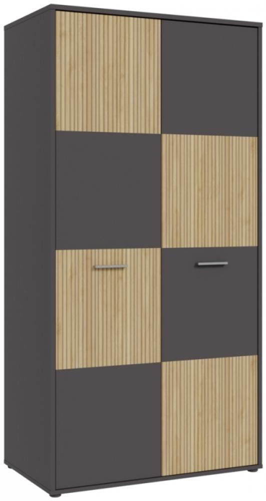 Kleiderschrank QUADRO Schrank Wolfram grau / Lamellen Eiche hell ca. 94 x 185 x 53 cm Bild 1