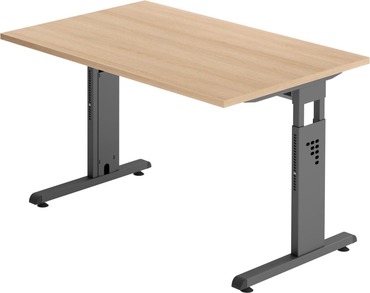 bümö® Schreibtisch O-Serie höhenverstellbar, Tischplatte 120 x 80 cm in Eiche, Gestell in graphit Bild 1