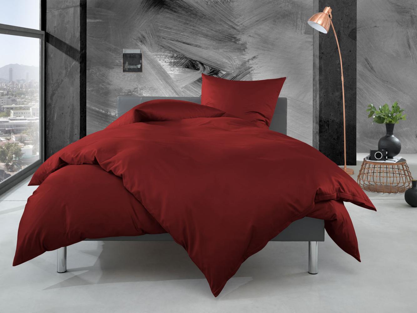 Bettwaesche-mit-Stil Mako Perkal Bettwäsche uni / einfarbig rot Garnitur 155x220 + 80x80 cm Bild 1