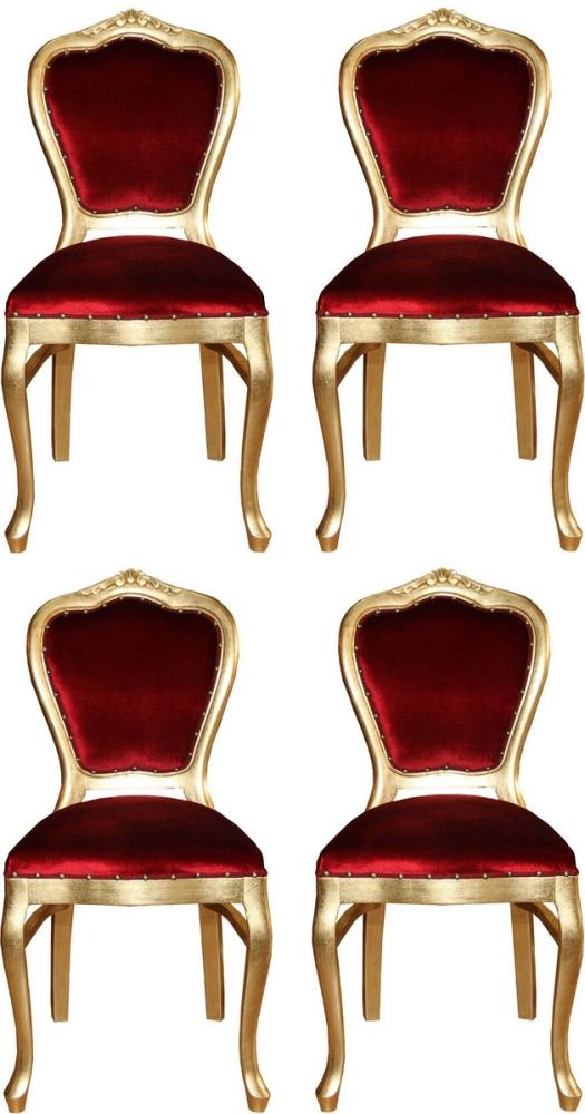 Casa Padrino Luxus Barock Esszimmer Set Bordeauxrot / Gold 45 x 46 x H. 99 cm - 4 handgefertigte Esszimmerstühle - Barock Esszimmermöbel Bild 1