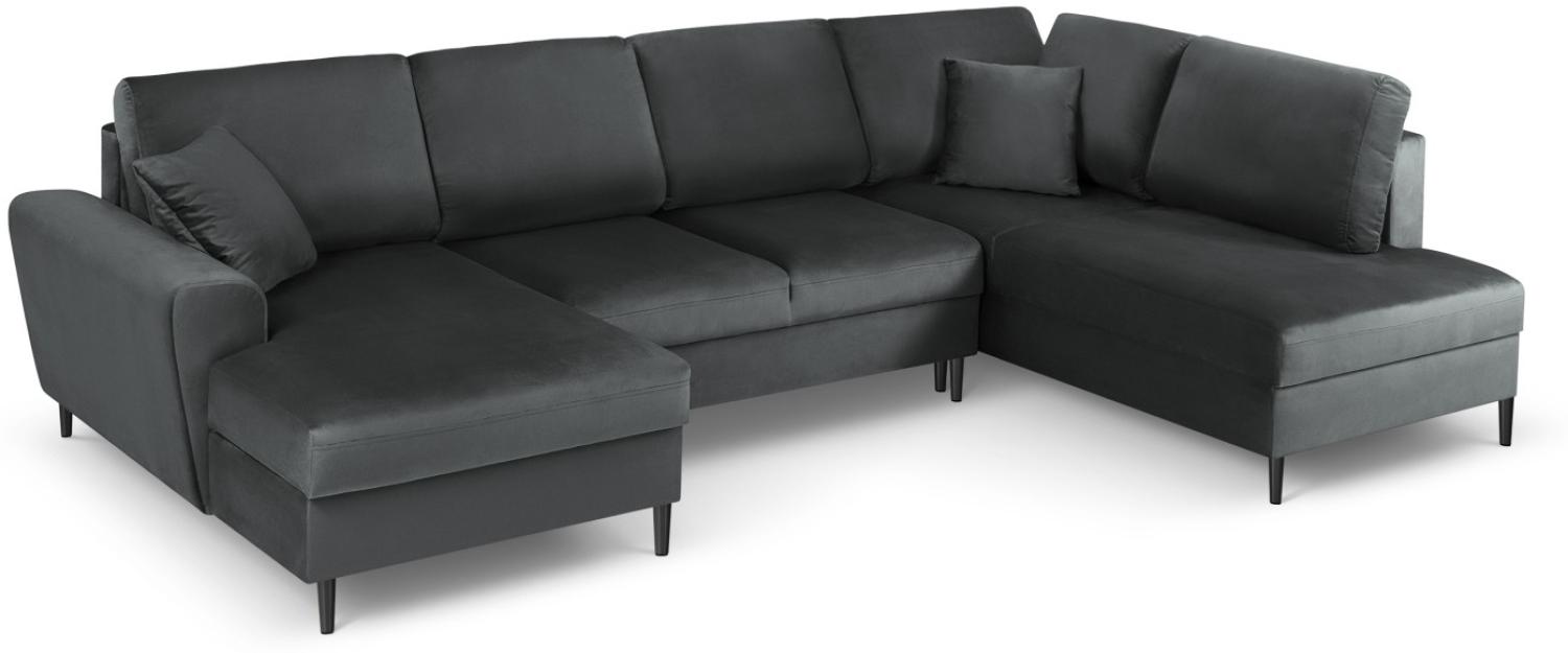 Micadoni 7-Sitzer Samtstoff Panorama Sofa Rechts mit Box und Schlaffunktion Moghan | Bezug Dark Grey | Beinfarbe Black C. Bild 1