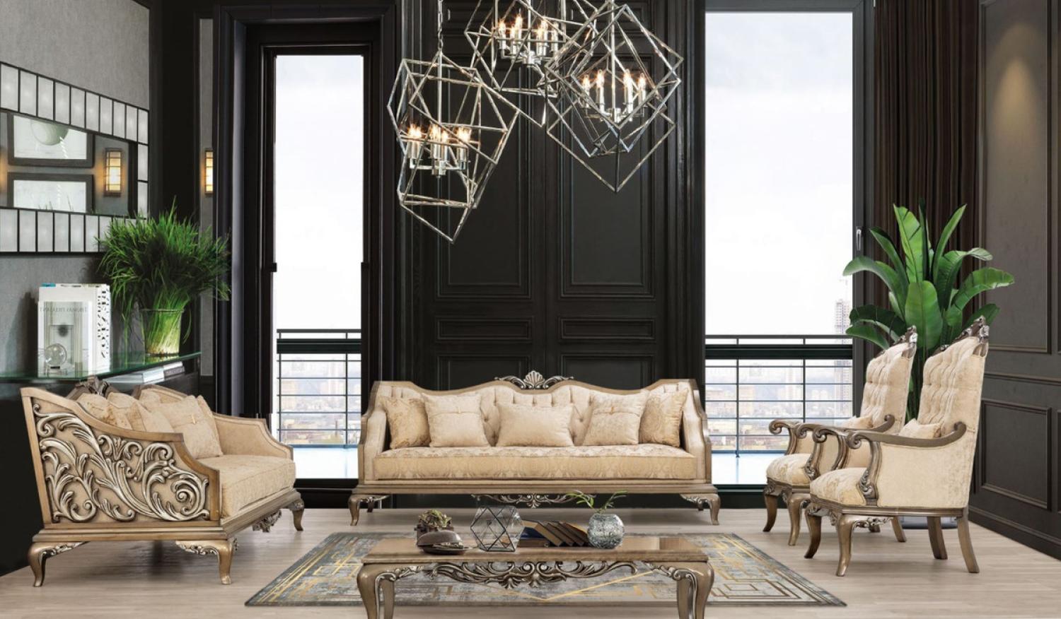 Casa Padrino Luxus Barock Wohnzimmer Set Beige / Gold / Braun / Silber - 2 Sofas & 2 Sessel & 1 Couchtisch - Handgefertigte Barock Wohnzimmer Möbel - Edel & Prunkvoll Bild 1