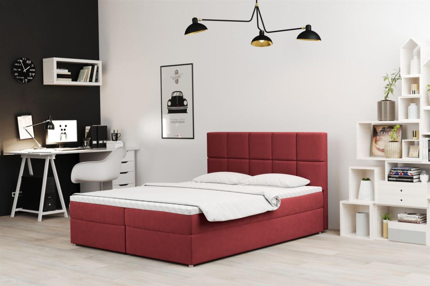 Boxspringbett Schlafzimmerbett FRASCO 200x200cm in Stoff Soro Rot Bild 1