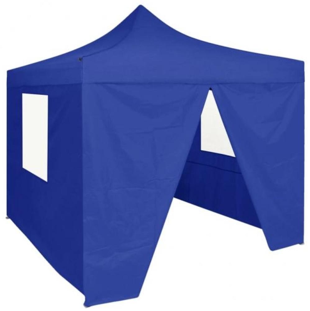 Profi-Partyzelt Faltbar mit 4 Seitenwänden 2×2m Stahl Blau Bild 1
