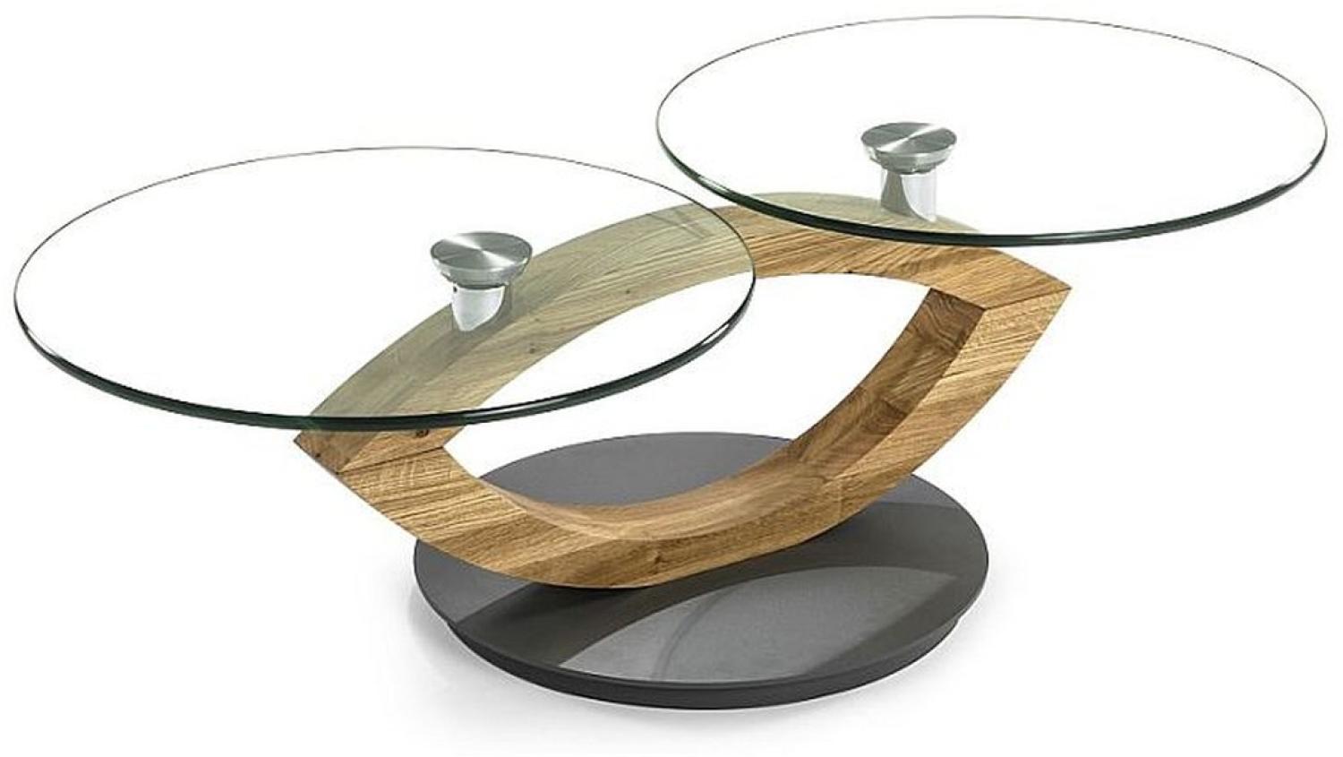 Massivholz Couchtisch Asteiche & Klarglas schwenkbare Tischplatten Bild 1