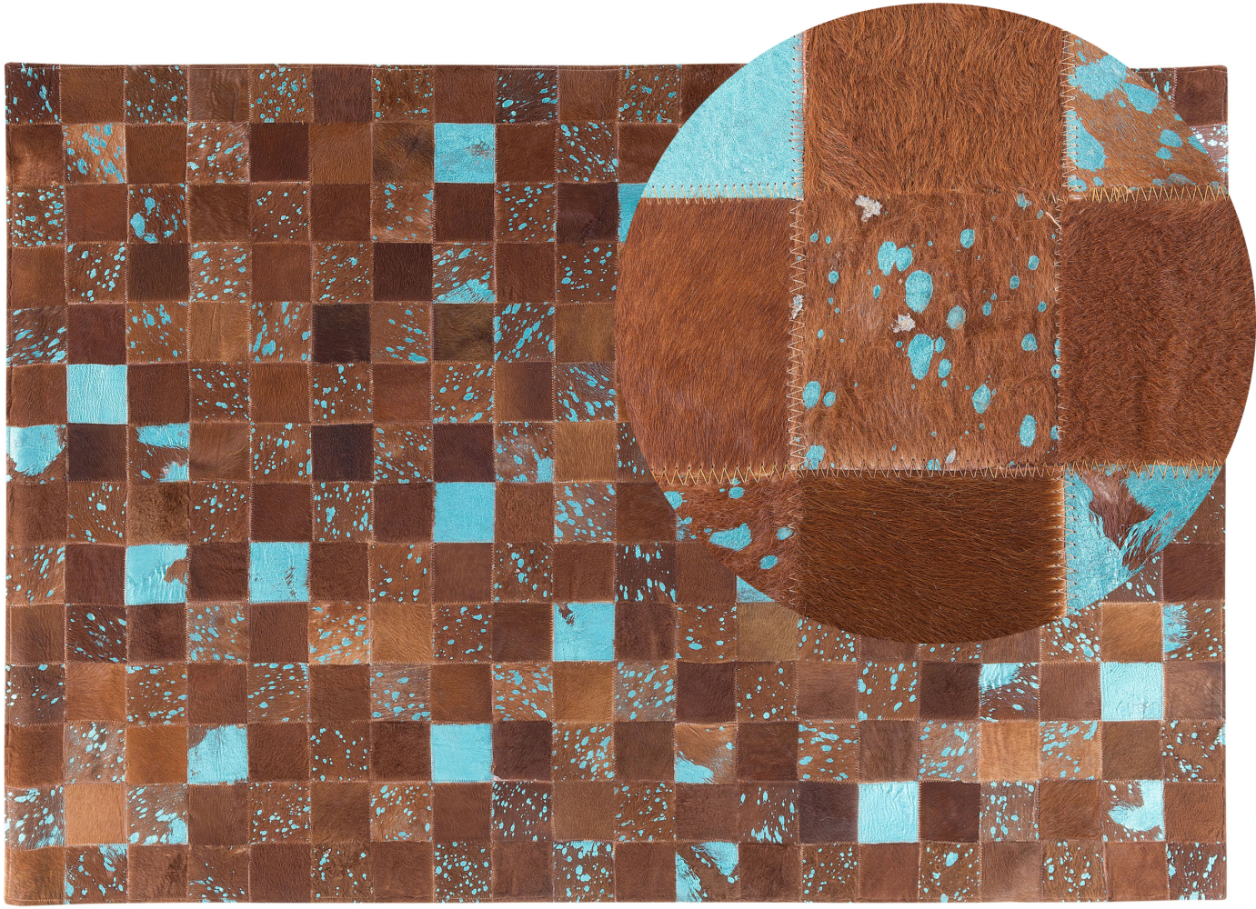 Teppich Kuhfell braun-blau 140 x 200 cm Patchwork ALIAGA Bild 1