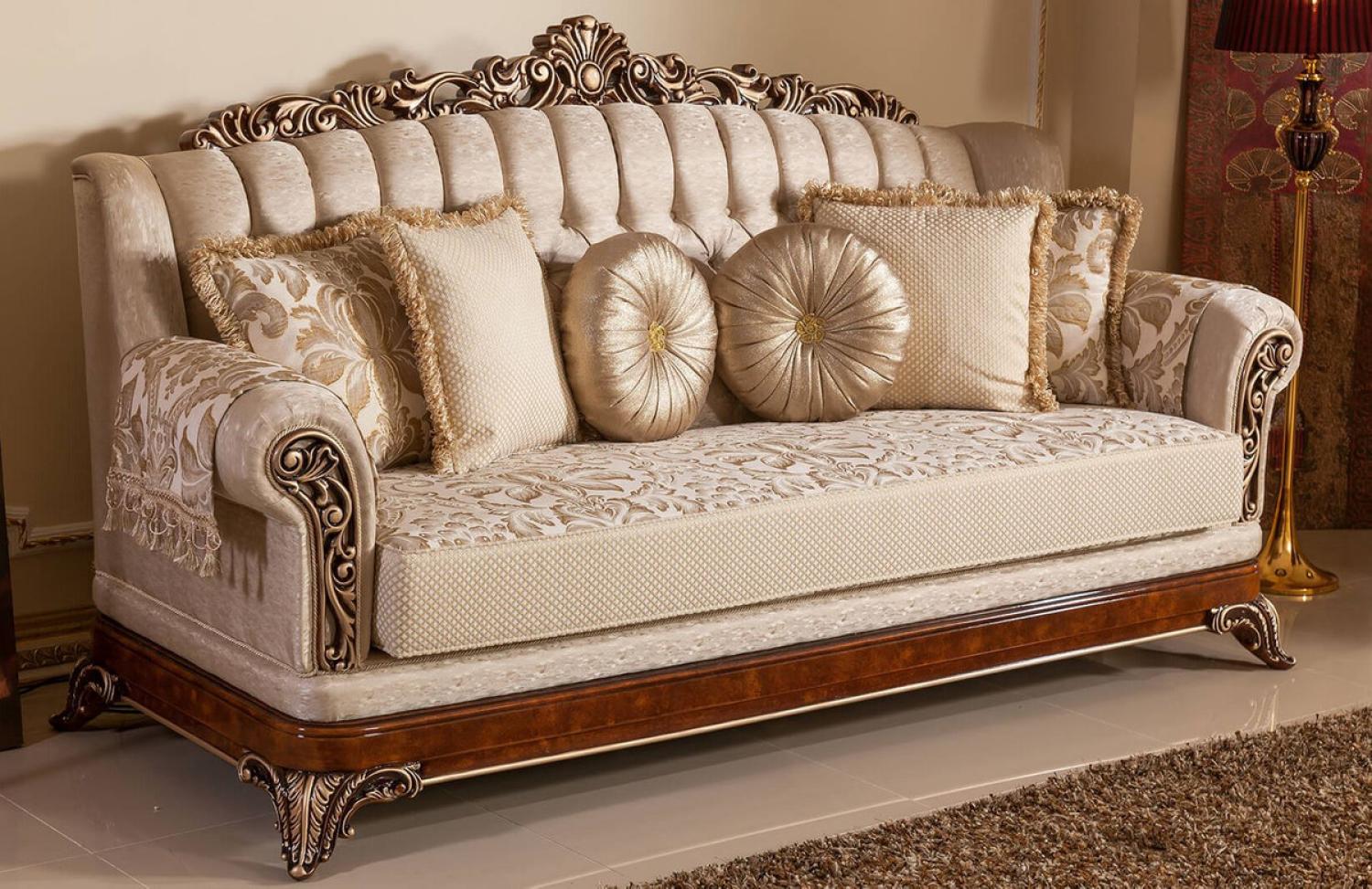 Casa Padrino Luxus Barock Sofa Gold / Braun / Bronzefarben - Prunkvolles Wohnzimmer Sofa mit elegantem Muster - Barock Wohnzimmer & Hotel Möbel - Edel & Prunkvoll Bild 1