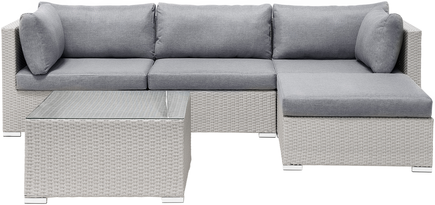 Lounge Set Rattan hellgrau 4-Sitzer linksseitig modular Auflagen grau SANO II Bild 1