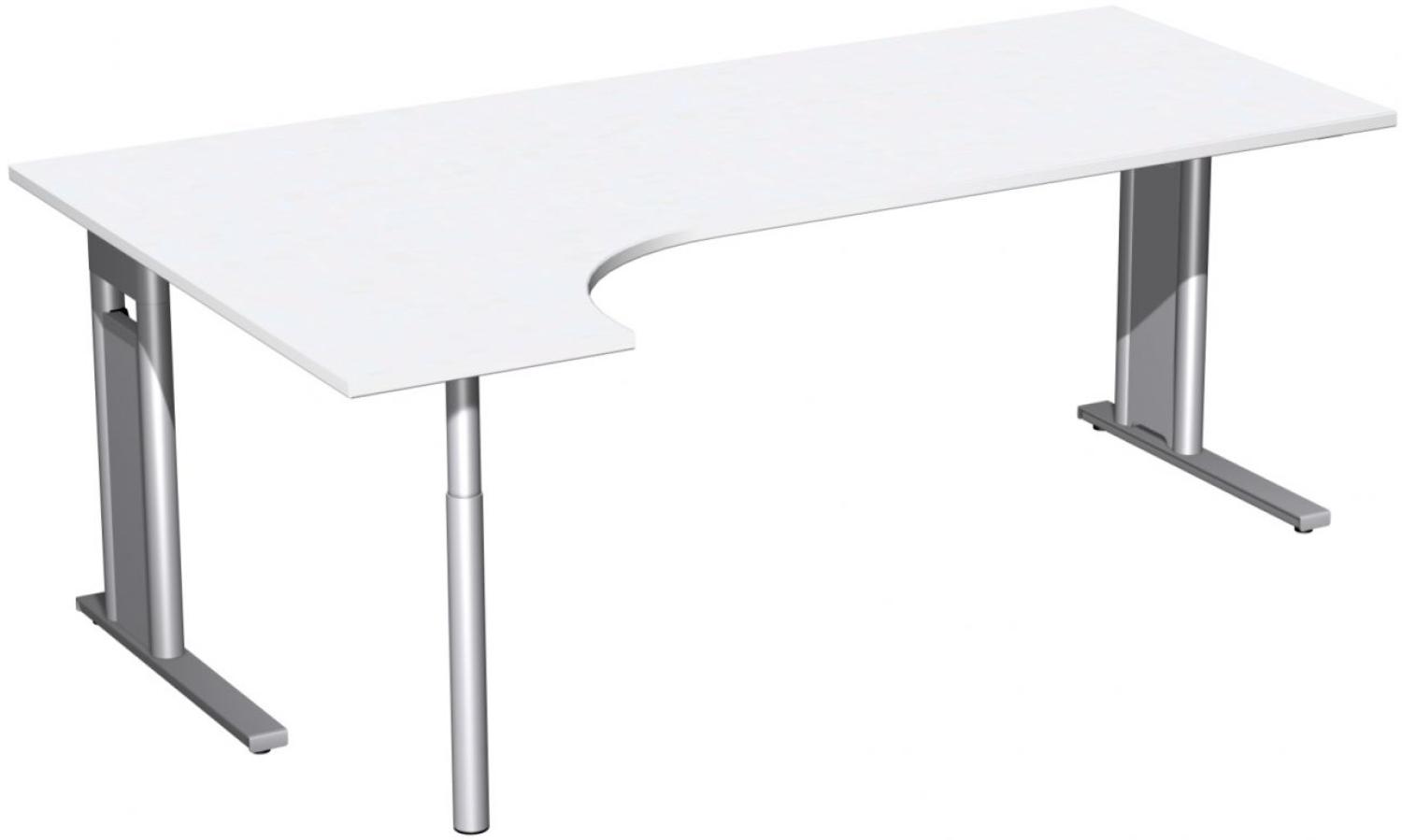 PC-Schreibtisch 'C Fuß Pro' links, feste Höhe 200x120x72cm, Weiß / Silber Bild 1