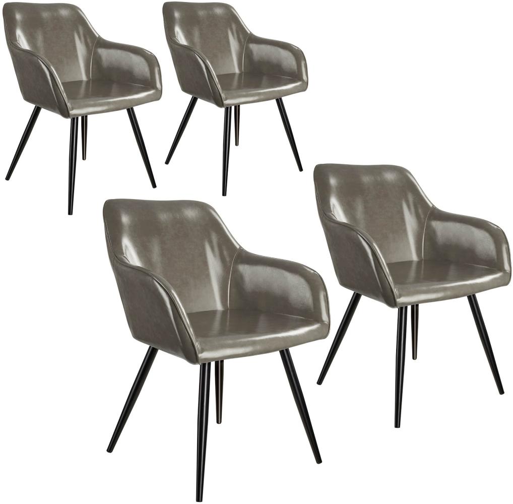 4er Set Stuhl Marilyn Kunstleder, schwarze Stuhlbeine - dunkelgrau/schwarz Bild 1