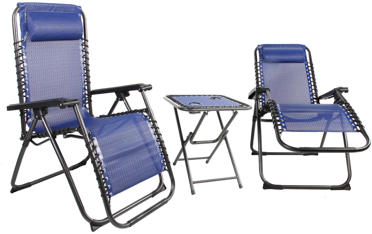 3 tlg. Relax Set Sessel m. Kopfkissen Tisch Gartenstuhl Gartenmöbel Liegesessel schwarz/blau Bild 1