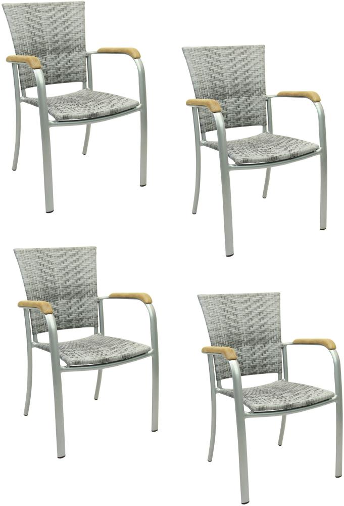 4x KONWAY® ARUBA Stapelsessel Granit Premium Polyrattan Garten Sessel Stuhl Set Bild 1