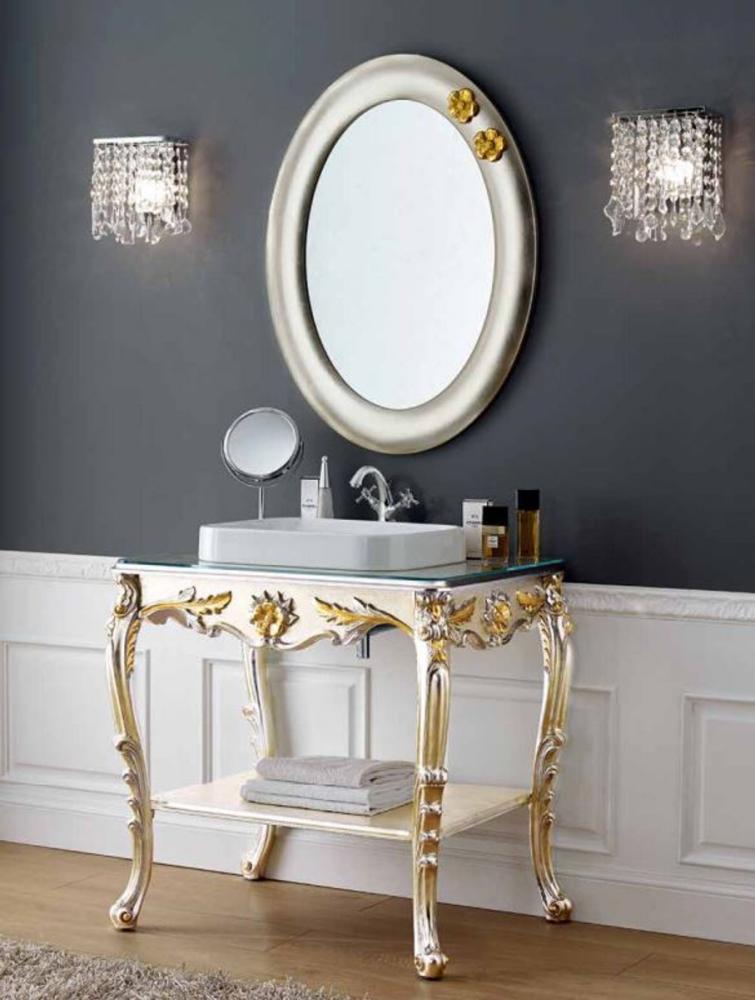 Casa Padrino Luxus Barock Badezimmer Set Silber / Gold - 1 Waschtisch & 1 Wandspiegel - Badezimmer Möbel im Barockstil - Edel & Prunkvoll Bild 1