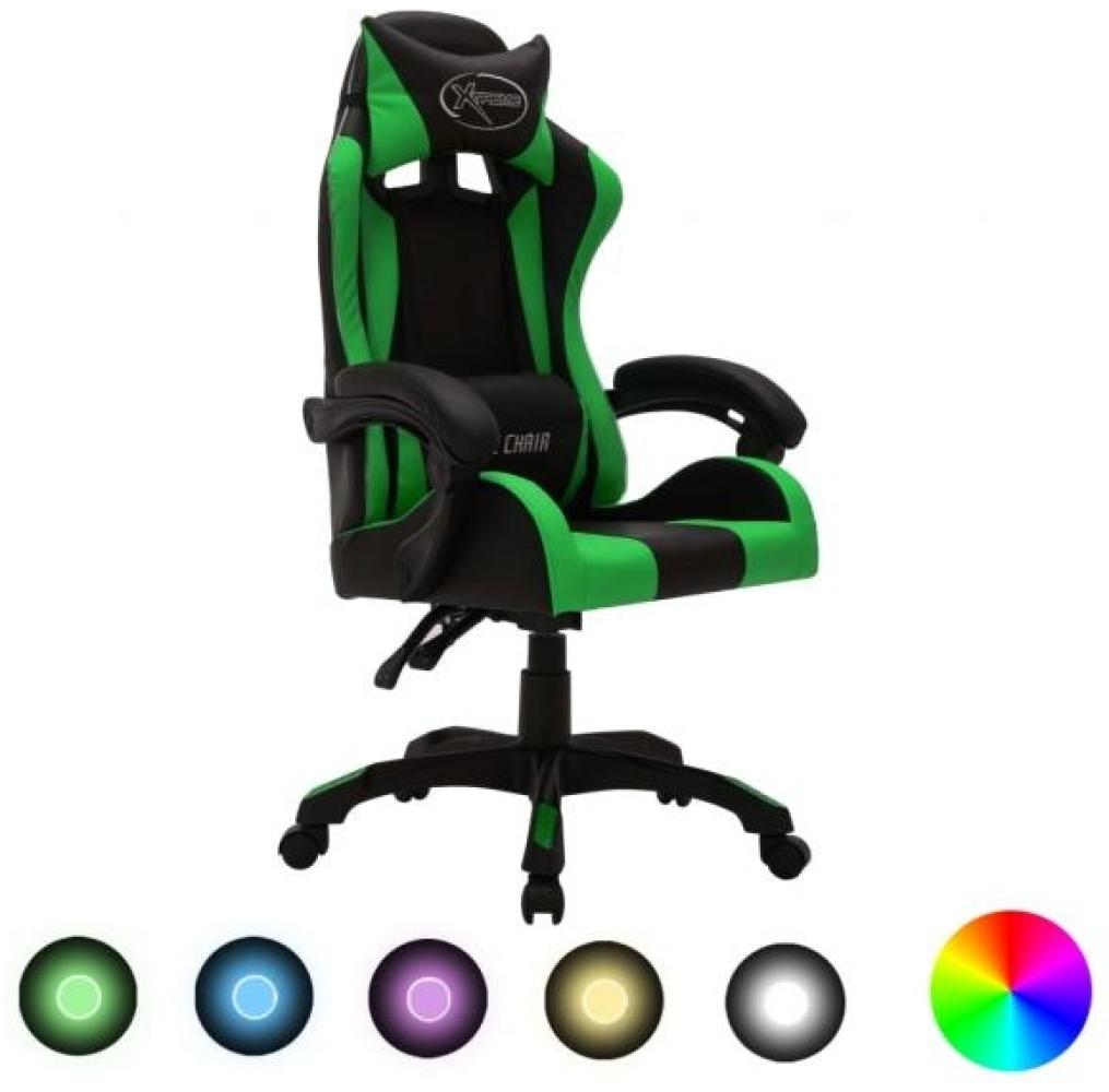 Gaming-Stuhl mit RGB LED-Leuchten Grün und Schwarz Kunstleder Bild 1