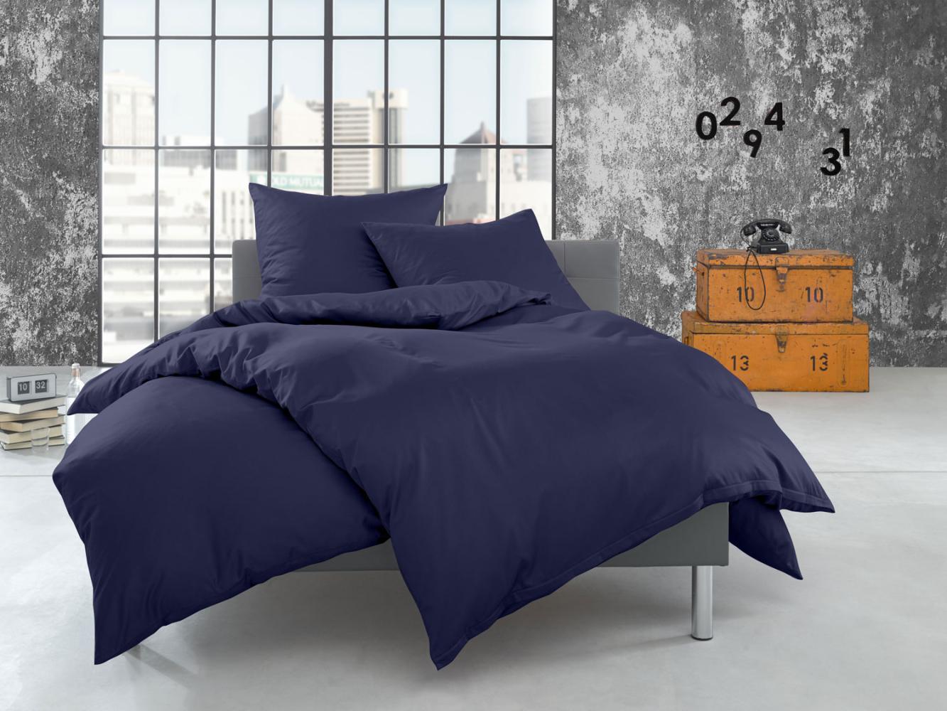 Bettwaesche-mit-Stil Flanell Bettwäsche uni / einfarbig dunkelblau Garnitur 135x200 + 80x80 cm Bild 1