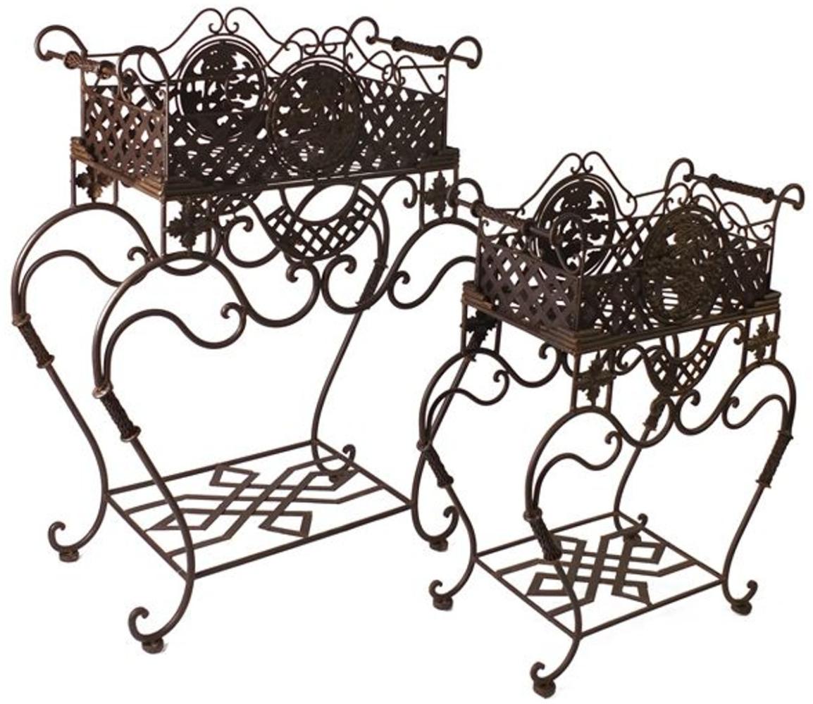 Casa Padrino Jugendstil Pflanzentopfständer Set aus Metall Rostfarben - Blumentopfständer - Blumenständer Barock Bild 1