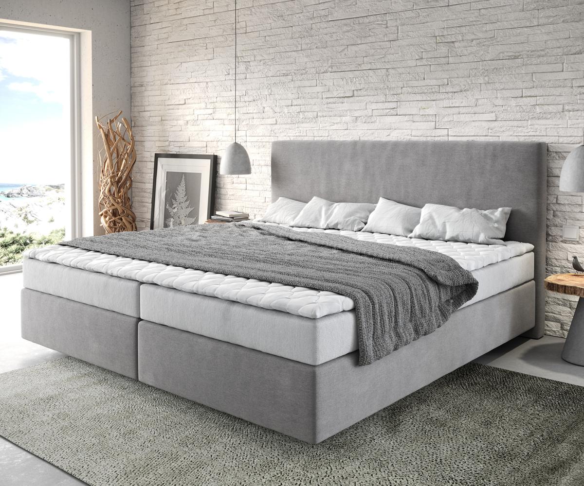 Boxspringbett Dream-Well Mikrofaser Grau 200x200 cm Bonell-Matratze PU-Topper Bild 1