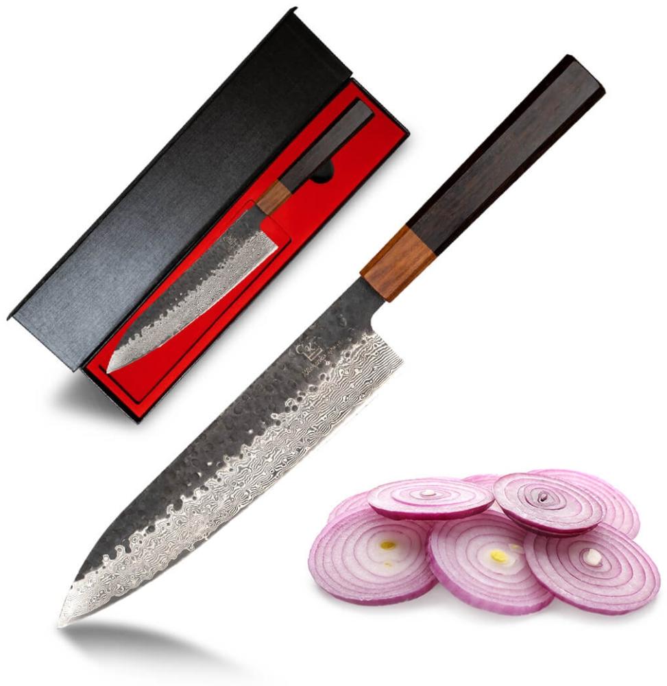 Shikku Chefmesser - Küchenmesser aus 67 Lagen Damaskus Stahl - Japanischer VG10 Stahlkern - Handgeschmiedetes japanisches Messer Bild 1