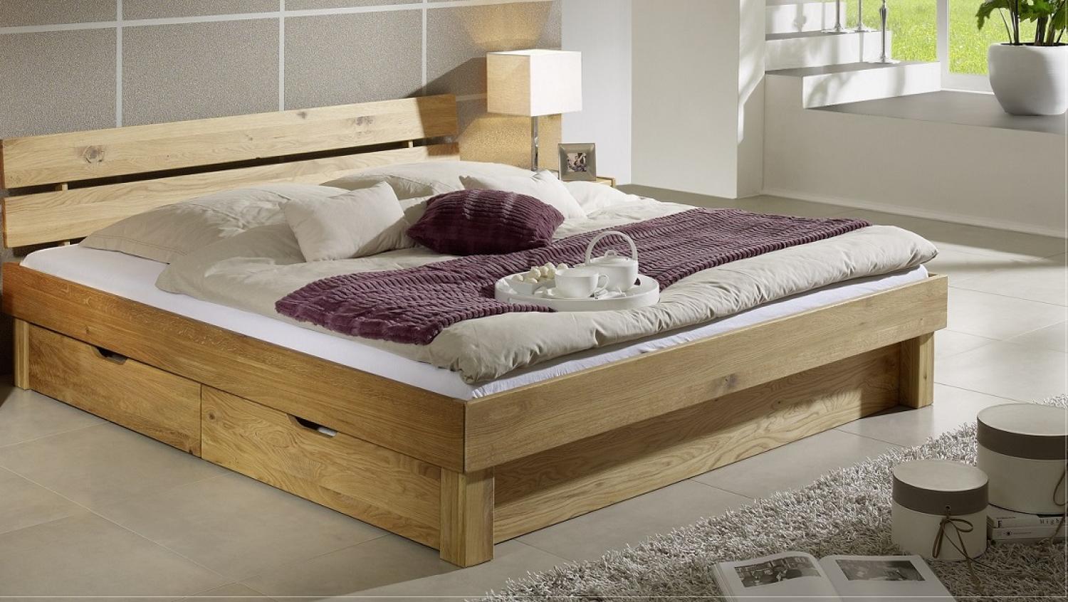 Lewis' Bett mit Bettkästen, Wildeiche massiv, 140 x 200 cm, Kopfteil geteilt Bild 1
