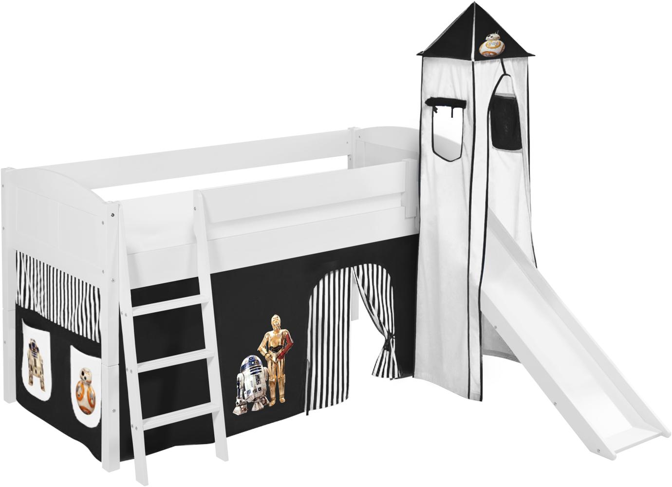 Lilokids 'Ida 4106' Spielbett 90 x 200 cm, Star Wars Schwarz, Kiefer massiv, mit Turm, Rutsche und Vorhang Bild 1