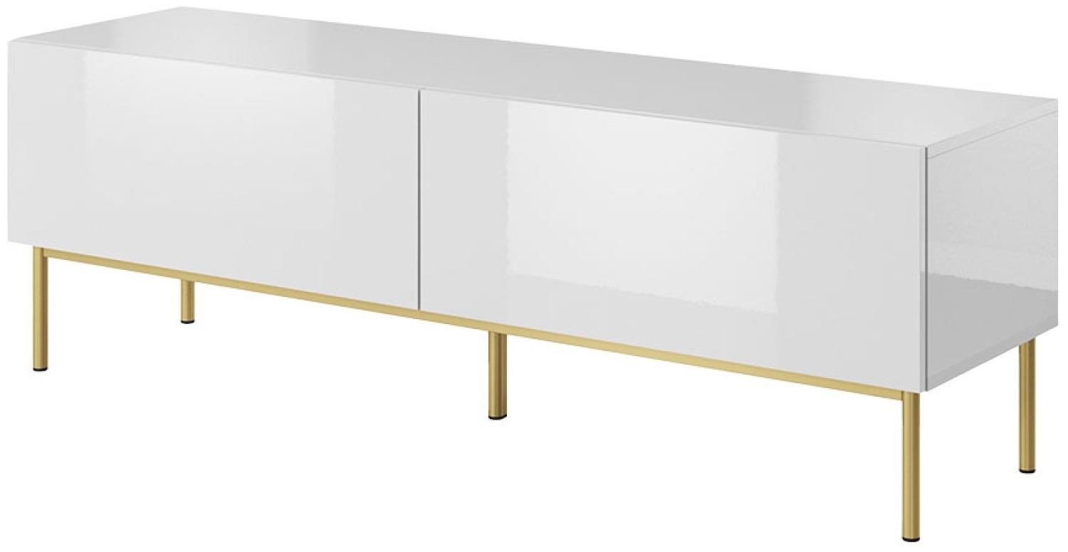 TV-Lowboard Slide 150 mit Untergestell (Farbe: Weiß / Weiß Hochglanz + Gold) Bild 1