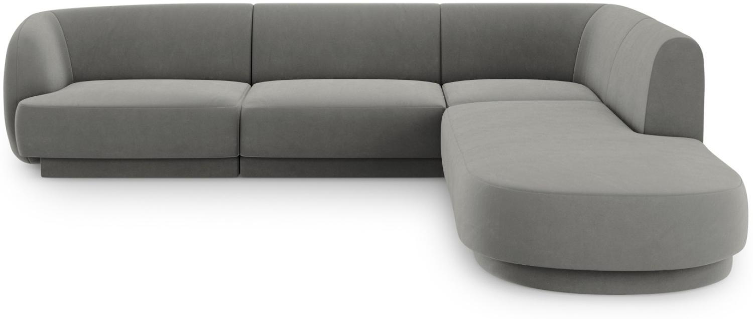 Micadoni 6-Sitzer Samtstoff Ecke rechts Sofa Miley | Bezug Light Grey | Beinfarbe Black Plastic Bild 1