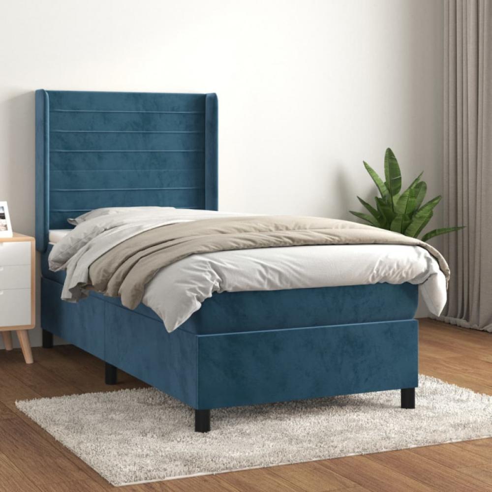 Boxspringbett mit Matratze Dunkelblau 90x190 cm Samt (Farbe: Blau) Bild 1