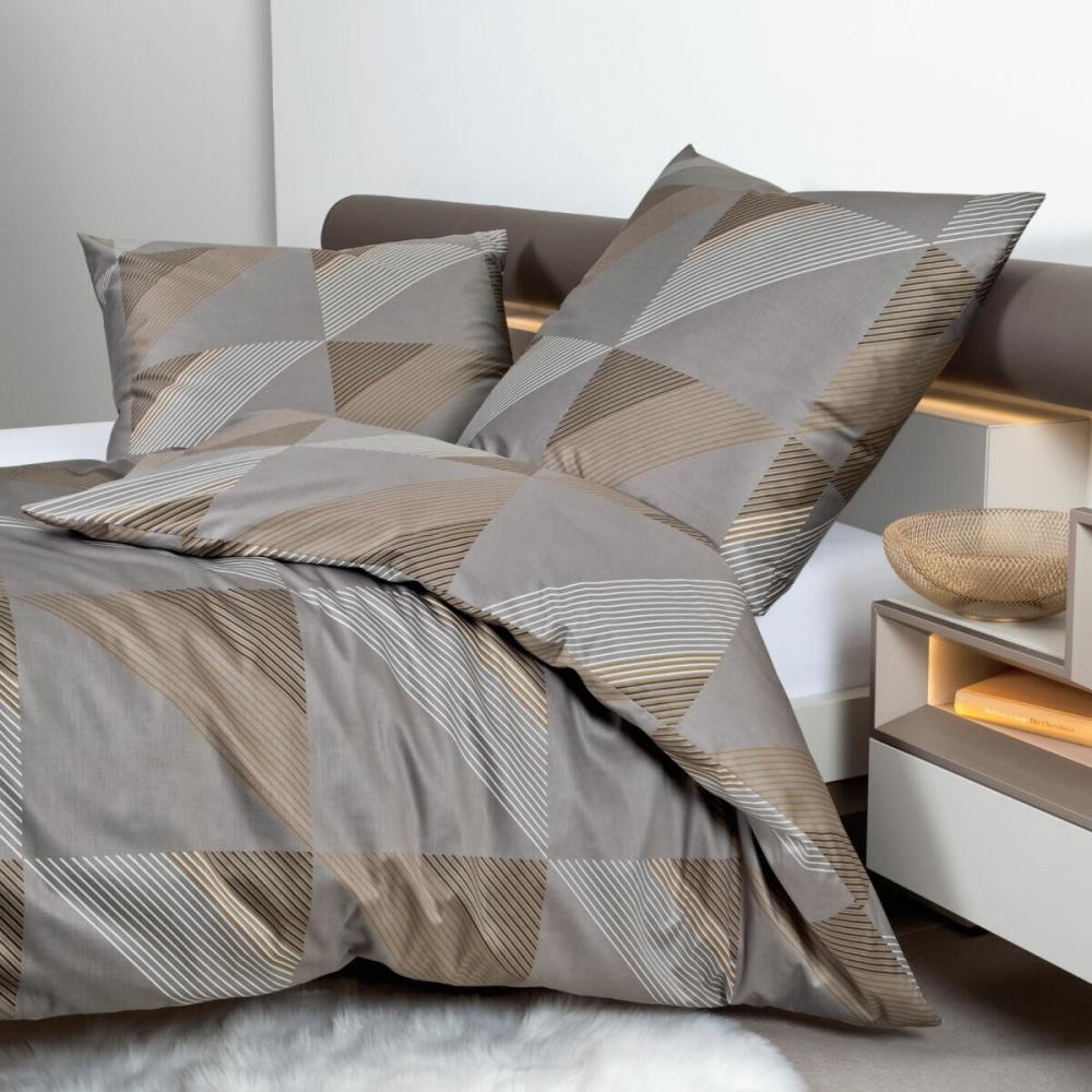 Janine J.D. Mako-Satin Bettwäsche 200x220 Rauten Dreieck taupe braun 87065-07 Bild 1