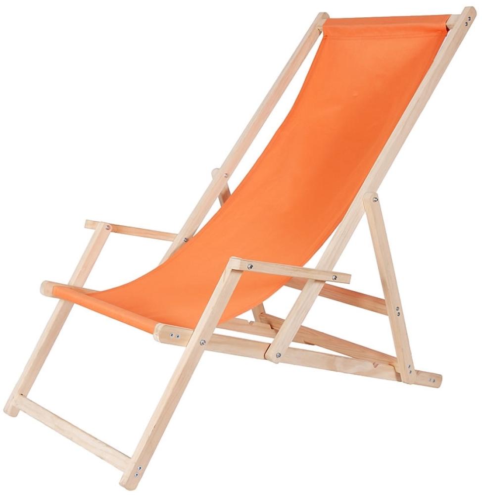 Strandliege Holz Liegestuhl Gartenliege Sonnenliege Strandstuhl Faltliege - Orange Bild 1