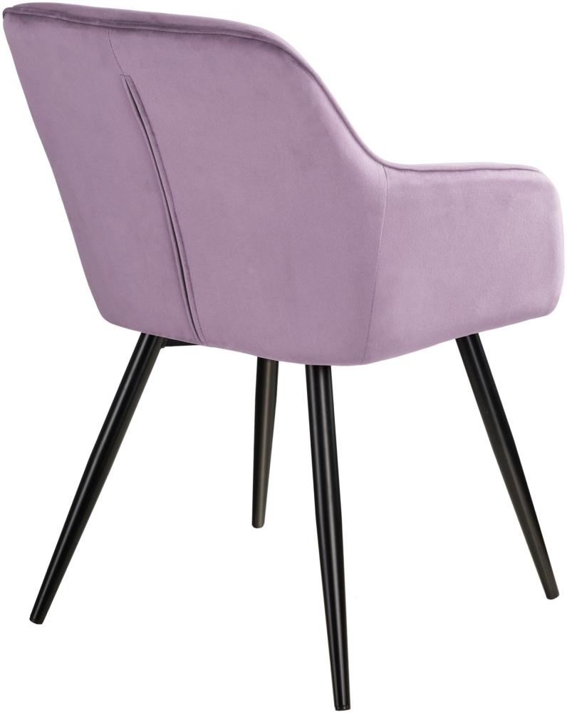 8er Set Stuhl Marilyn Samtoptik, schwarze Stuhlbeine - rosa/schwarz Bild 1