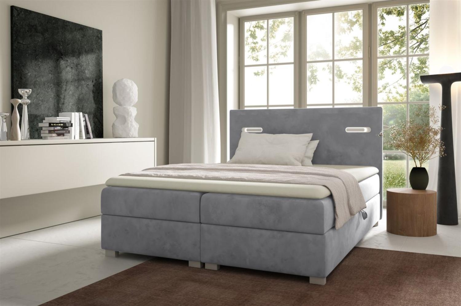 Boxspringbett Schlafzimmerbett CAPRICE 120x220cm Hellgrau inkl. Ambiente-LED Bild 1