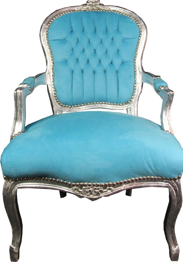 Casa Padrino Barock Salon Stuhl Hell Blau / Silber Mod1 Bild 1
