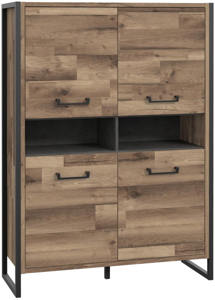 Wohnzimmerschrank Hudson 2 Stabeiche Betonoptik 110x152x42 cm mit Beleuchtung Bild 1