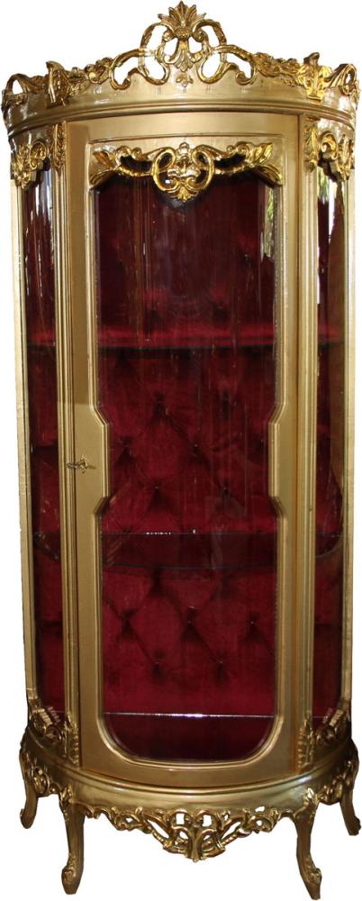Casa Padrino Barock Vitrine Gold / Bordeaux H 205 cm, B 86 cm - Vitrinenschrank - Wohnzimmerschrank Glasvitrine - Antik Look Bild 1