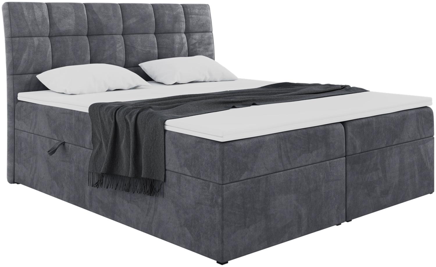 MEBLINI Boxspringbett DRAGO 160x200 cm mit Bettkasten - H3/Dunkelgrau Samt Polsterbett - Doppelbett mit Topper & Taschenfederkern-Matratze Bild 1