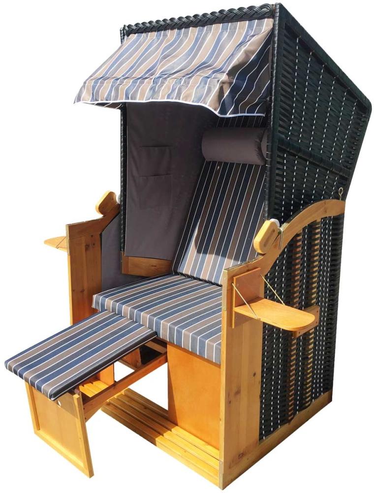 Strandkorb Helgoland 2-Sitzer für 2 Personen 90cm breit Braun Blau Weiß Grau gestreift Gartenliege Sonneninsel Poly-Rattan Bild 1