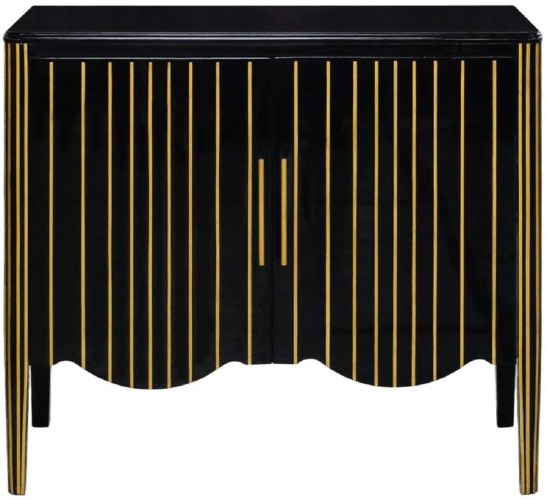 Casa Padrino Luxus Art Deco Sideboard Schwarz / Gold 100 x 50 x H. 90 cm - Edler Massivholz Schrank mit 2 Türen - Art Deco Wohnzimmer Möbel Bild 1