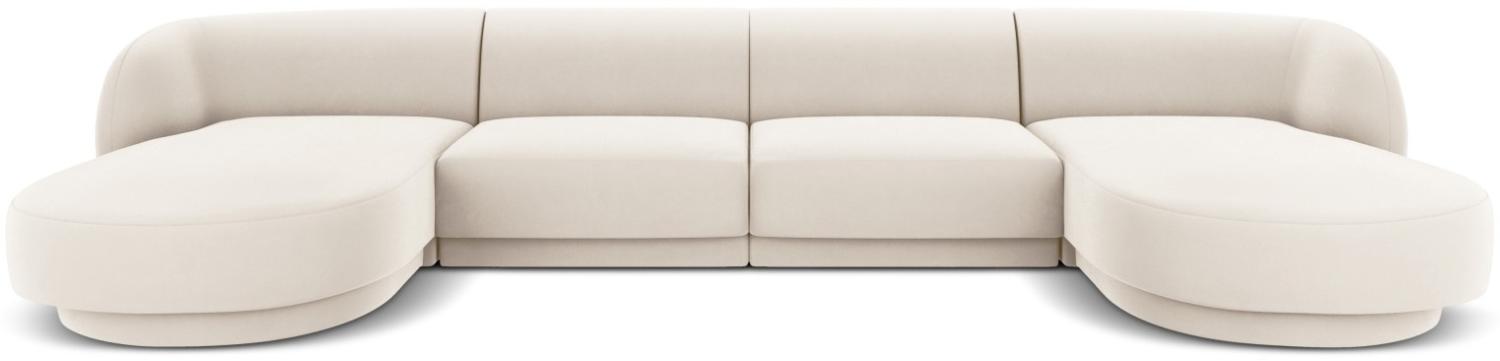 Micadoni 5-Sitzer Samtstoff Panorama Sofa Miley | Bezug Light Beige | Beinfarbe Black Plastic Bild 1